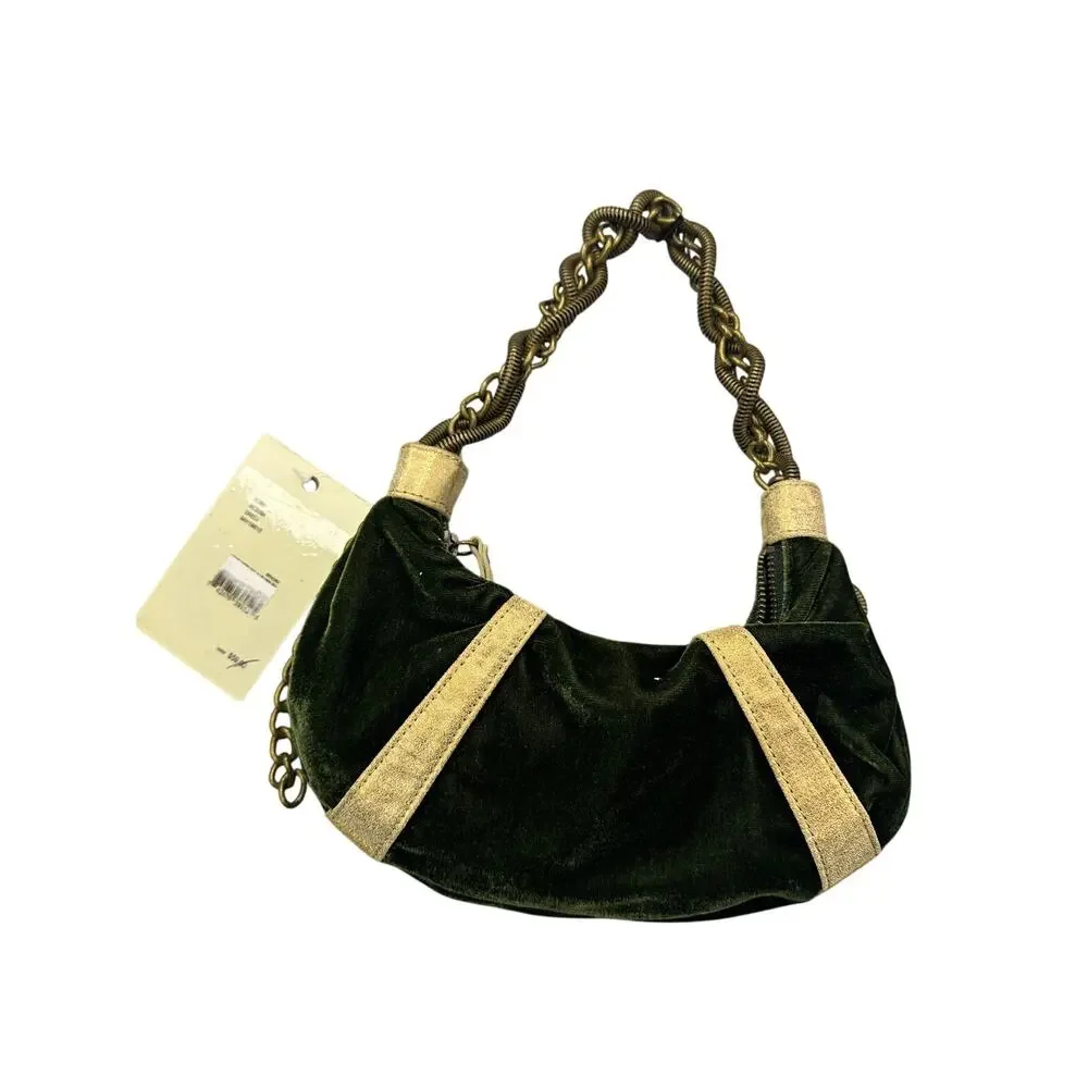 Steve Madden Green Velvet Medusa Hobo Bag Heavy Bronze Chain